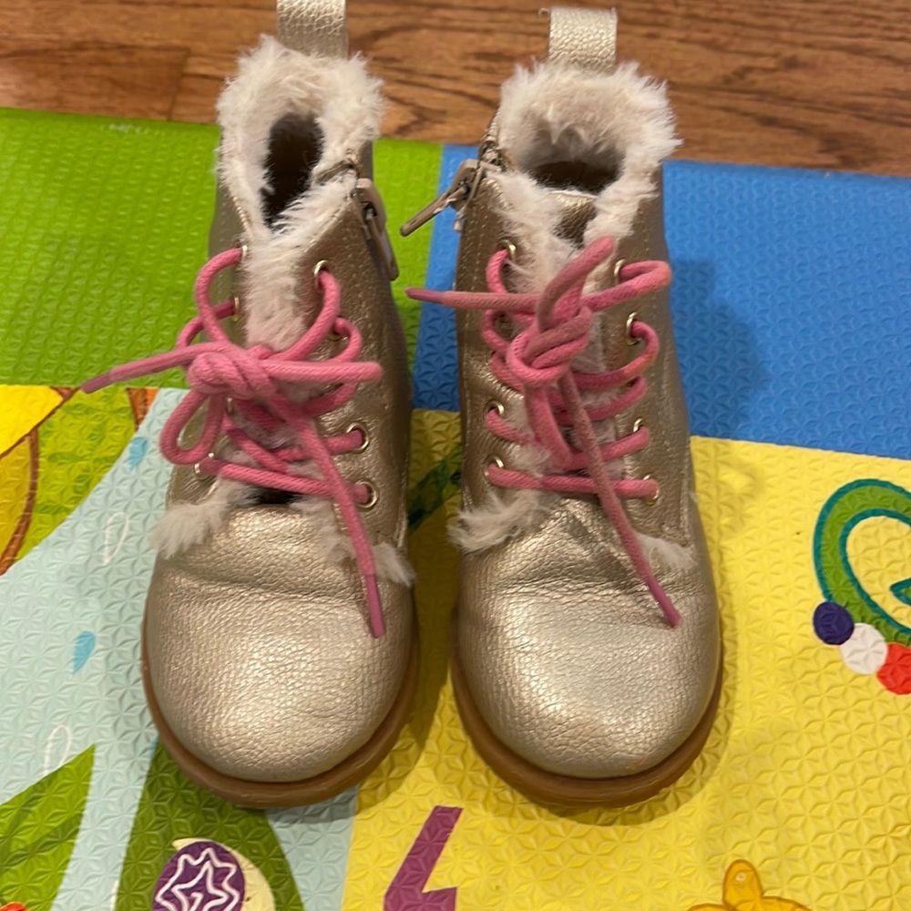 Tucker and tate gold and pink fur boots